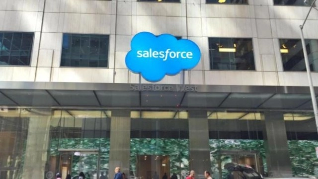 Salesforce's stock surge is worth more than 170 Dow points, helping lift Dow futures into the green